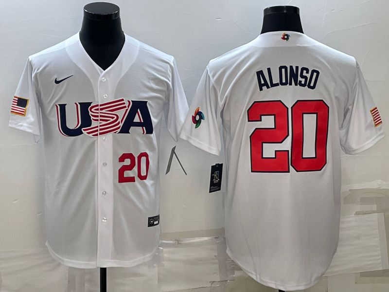 Men 2023 World Cub USA #20 Alonso White Nike MLB Jersey7